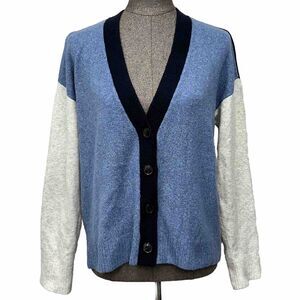Talbots Cardigan Sweater Size L Blue Gray Colorblock Button Front Long Sleeve